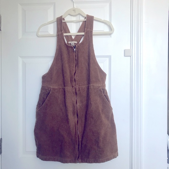 Brown Cordouroy Pinafore Overall Dress with pockets & zipper, size M Cozy Casual - Picture 1 of 3